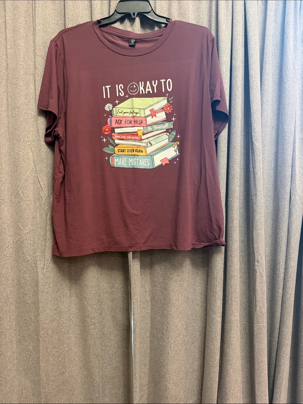 SHEIN Maroon Short Sleeve Graphic Tee - 'It Is Okay To'